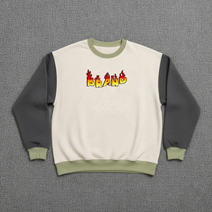High Quality Men's Winter Embroidered Oversized <b>Crewneck</b> Color Block Sweatshirt 100% Cotton Comfortable Stylish Drop Shoulder - Product Image 4