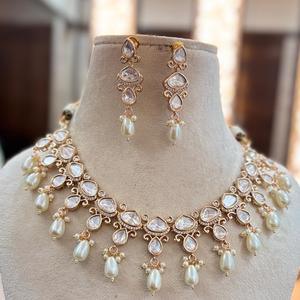 Traditional <b>Gold</b> Plated Moissanite and Kundan <b>Set</b> Premium Quality Kundan <b>Set</b> Amazing Quality With <b>Earrings</b> For Wedding - Product Image 1