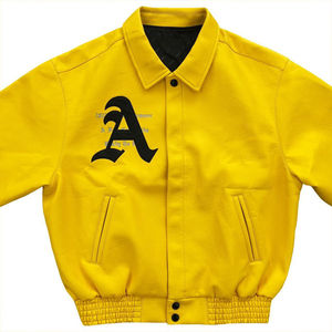 Veste universitaire pour hommes Stand Vintage tissé vêtements d'hiver broderie personnalisée Logo brodé en cuir Baseball Bomber en cuir - Product Image 2