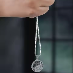 Hip Hop moissanite diamond <b>tennis</b> <b>Chain</b> Full Rhinestone Big Traditional Yang Pendant Necklace Jewelry - Product Image 2