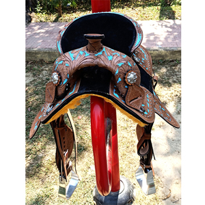 Selle de cheval sans arçon en cuir de qualité supérieure pour le plaisir occidental, le trail et le barrel racing - Product Image 5