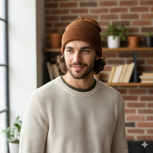 Gorro de punto de moda, cálido, suave y acogedor, forrado de lana, ajustable, elegante, para exteriores, para clima frío, para el invierno. - Product Image 3