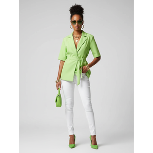 BYMANYC Blazer de Nueva York con Cintura Ajustable para Mujer, Cierre de Botones, Tejido de Punto, Largo, con Decoración Bordada - Product Image 4