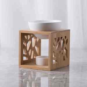 Brûleur d'encens en bois d'acacia de qualité supérieure, écologique, avec un travail de découpe géométrique, bol en céramique résistant à la chaleur, parfait pour les usages religieux - Product Image 5