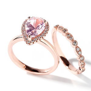 แหวนหมั้นเงินแท้ประดับมอร์แกไนต์สังเคราะห์ทรงลูกแพร์แบบ Jeulia Halo Milgrain - Product Image 4