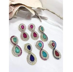 Magníficos Aretes de Moda con Brillantes, Chapados en Plata sobre Latón, con Circonita, para Bodas y Fiestas, para Mujeres y Niñas - Product Image 1