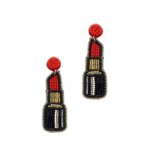 Pendientes de lápiz labial ligeros con diseño de cuentas de semillas coloridas Pendientes de alfabeto con cuentas únicas Joyería bordada hecha a mano - Product Image 6