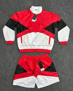 Custom <b>Men's</b> Breathable Lightweight Nylon Windbreaker Short Set Solid Color Regular Fit Streetwear Tracksuit for Winter Casual - Product Image 2