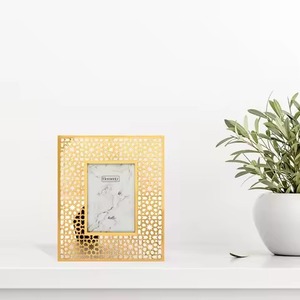 Laser Cut Metal and Gold <b>Glass</b> Square Photo <b>Frame</b> Eco-Friendly Home Decorative Desk Table Top Display - Product Image 1