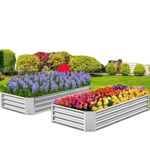 Cama de jardín elevada de metal para exteriores para verduras, flores, hierbas, maceta grande de acero alto, caja OEM ODM, diseño de decoración galvanizada