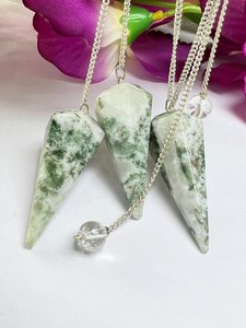 Cadena de péndulo de piedra preciosa de péndulo de cono facetado de ágata de árbol de calidad superior con curación de cristal Reiki para amor Feng Shui - Product Image 2