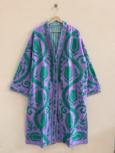 Manteau long traditionnel indien en coton brodé Suzani, veste Duster - Product Image 1