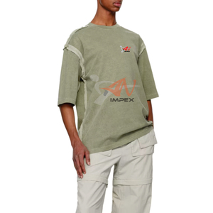 เสื้อยืดสตรีทแฟชั่นสุดฮิต สไตล์วินเทจ รับสกรีนโลโก้ เสื้อยืดผ้าฝ้ายยอดนิยม ทรงโอเวอร์ไซส์ ลวดลายย้อมสีแบบแอซิดวอช ตัดต่อผ้า - Product Image 4