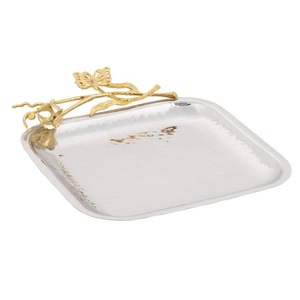 Bandeja de nueva venta Mango de hoja de oro Plato de servir de chocolate plateado niquelado Placa de carga de aluminio - Product Image 1