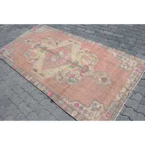 Turkish 4.2x8.1 ft Rug, Area Vintage Rug, <b>Red</b> Pink Patchwork <b>Wool</b> Rug - Product Image 2