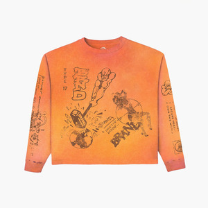 T-shirt à manches longues en coton lourd 240 GSM, rose, imprimé graphique artistique personnalisé, streetwear, 100% coton, pour homme - Product Image 4