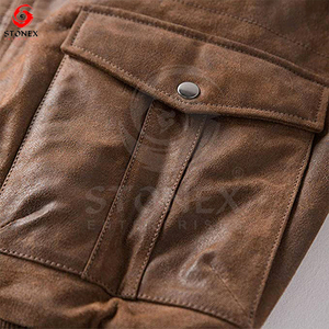 Veste en cuir pour homme de haute qualité, prix de gros, col montant personnalisé, fermeture éclair, pour l'hiver et la rue - Product Image 5