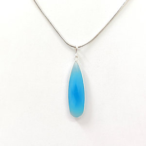 Colgante de Calcedonia Aqua (4.9 Gramos) con Cadena de Eslabones Vintage de Moda, Forma de Gota de Agua con Diamante y Perla, Regalo Religioso Islámico - Product Image 1