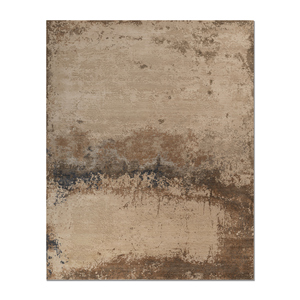 พรมขนสัตว์ผสมไหมถักมือสีเบจน้ำตาลลายเรขาคณิตแบบนามธรรม ยี่ห้อ Kavi Afterglow รุ่น Beige Brown สำหรับตกแต่งบ้าน ห้องนั่งเล่น และทางเดิน - Product Image 1