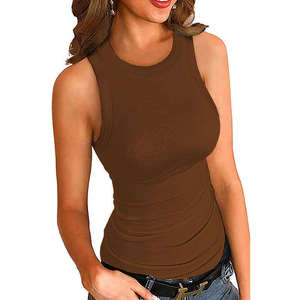 Camiseta sin mangas para mujer, versátil, de algodón, transpirable, tejida, para yoga, gimnasio, con textura acanalada. - Product Image 5