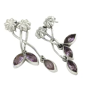 925 Silver Amethyst Flower Stud Earrings for Women Trendy Floral Jewelry Gold Plating Rose Gold Material for Engagement Zircon - Product Image 1