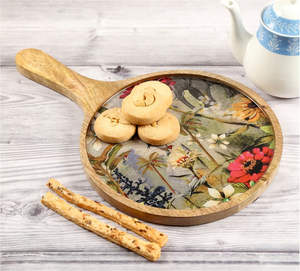 จานเสิร์ฟไม้ MDF ทำด้วยมือพร้อมดีไซน์เลียนแบบมันวาวสำหรับใช้ตกแต่ง - Product Image 1