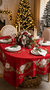 Nappe de Noël ronde en velours de luxe avec broderie artisanale personnalisable pour les fêtes et la maison - Product Image 2