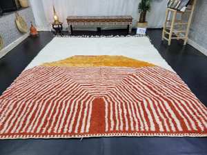 Increíble alfombra marroquí Beniourain naranja rayado hecho a mano área bereber lana Funky alfombras baño alfombra para su hogar - Product Image 3