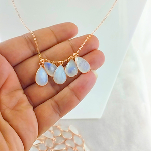 Pendentif en forme de poire en pierre de lune arc-en-ciel naturelle plaqué or rose rhodié, charme en argent sterling 925 - Product Image 4