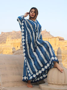 Kaftan indio de algodón 100% ecológico, elegante raya índigo con bordado a mano, ropa de playa informal cómoda - Product Image 5