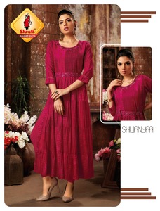 Evergreen Design Heavy Rayon Nyra Cut Shibori Impreso Thread Mirror Work Kurti para adultos Hermosa ropa de mujer Buen precio - Product Image 4