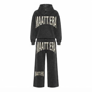Conjunto de Sudadera Oversize Lavada Personalizada y Pantalones Anchos de Felpa para Mujer, Chándal de Algodón con Estampado Gráfico Estilo Urbano OEM ODM - Product Image 3