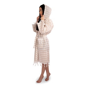 Peshtemal Bathrobe Towel Set Handwoven 100% Cotton Quick Dry Lightweight Striped Design for Adults for Hotels - Product Image 4