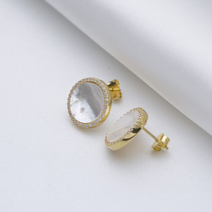 Round Design Mother of Pearl Turkish <b>Silver</b> <b>Stud</b> <b>Earrings</b> Wholesale Handmade Trendy 925 Sterling <b>Silver</b> Jewelry - Product Image 3