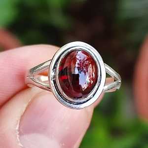 925 Sterling <b>Silver</b> <b>Garnet</b> <b>Ring</b> Handmade Boho Statement Promise Jewelry with Natural Oval Gemstone January Birthstone - Product Image 4