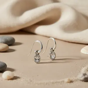Boucles d'oreilles en cristal, argent 925, zircone cubique, boucles d'oreilles à crochet pour femmes - Product Image 2