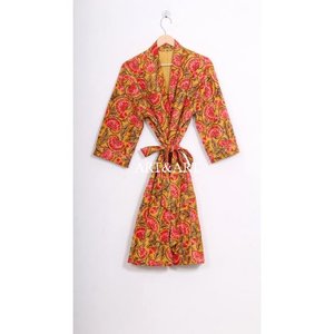 Túnica Kimono Étnica Tradicional India Hecha a Mano de Algodón Colorido para Mujer, Larga, para Primavera/Verano, Tejido Ecológico - Product Image 6
