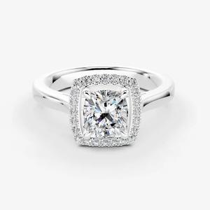 Bague solitaire moderne en or massif 14 carats avec diamant de laboratoire taille coussin de 0,69 carat, halo de diamants, pureté EF-VVS2 – Bijou très demandé - Product Image 3