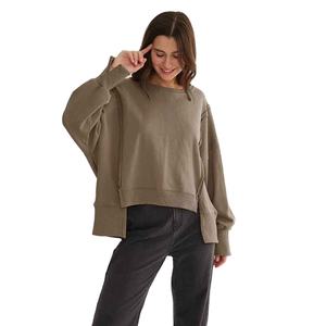 Sudaderas de algodón 100% de gran tamaño para mujer, ropa de calle de retales de manga larga con lado abierto, jerséis, ropa de otoño transpirable - Product Image 1