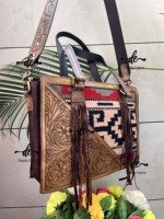 Sac fourre-tout à franges en cuir sculpté à la main Sac à main élégant Sac à main en tissu jacquard Sacs en cuir de grande capacité pour femmes à usage multiple