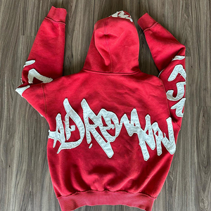 Sweat à capuche en détresse personnalisé de qualité supérieure pour hommes vente chaude fermeture éclair Street Wear coupe ample avec motif solide quantité minimale de commande bas - Product Image 3