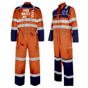 Ensemble de vêtements de travail de sécurité réfléchissants personnalisés Construction industrielle Polyester salopette boutonnée chemise ras du cou imperméable - Product Image 6