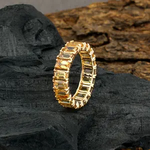Anello di pietre preziose con taglio ottagonale citrino 5x3mm di alta qualità anello a fascia per l'eternità in oro giallo 14 carati gioielleria raffinata per le donne prezzo all'ingrosso