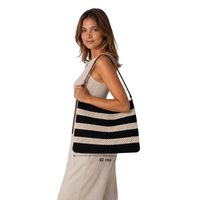 Bolso de hombro tejido para mujer con correa de cuero, bolso tote de punto elegante e informal, bolso de ganchillo a la moda