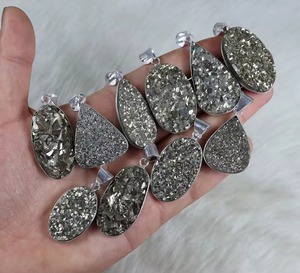 Oferta de Navidad: Colgante de Pirita Dorada con Druzy, Colgante de Plata de Ley, Colgante con Bisel, Colgantes para Mujer, Collar, Joyería con Bisel - Product Image 3