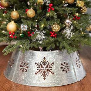 Rustic farmhouse galvanized metal tree collar for Christmas tree round skirt alternative sturdy adjustable decorative - Product Image 4