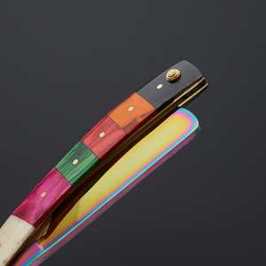 Fabricant direct rasoir droit en acier damas pour hommes manche en bois enduit de couleur cadeau de bricolage pour mari marié personnalisation OEM - Product Image 2