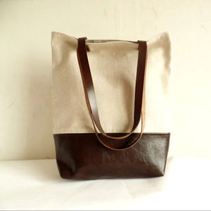 Wholesale Custom Logo Large Capacity Durable Cotton Canvas Tote <b>Bag</b> Leather Handle Straps Portable Fashion <b>Accessory</b> LCTG-0003 - Product Image 1