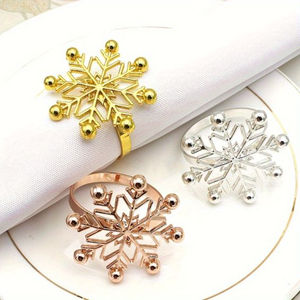Rond de serviette en métal Design fantaisie Rond de serviette flocon de neige Or Argent Or Rose Or Couleur Anneaux de serviette Décoration de fête de Noël - Product Image 1