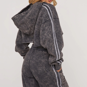 Conjunto Deportivo Corto de Felpa Elástica para Mujer, Estilo Lavado Ácido, Transpirable y de Secado Rápido - Product Image 2